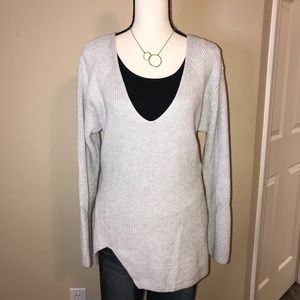 CAbi Deep V Asymetrical Sweater in Cloud (Gray)